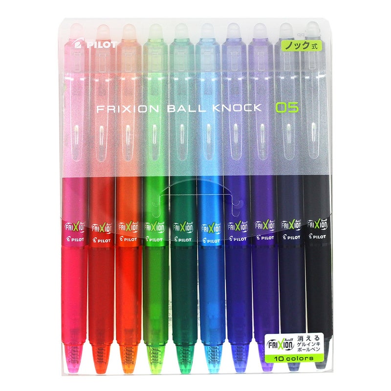 PILOT Frixion Ball Knock Retractable Gel Ink Pen, 0.5mm, 10 Colors (LFBK-230EF-10C) - Image 1
